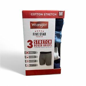 Wrangler Five Star 3-Pack Cotton Stretch Boxer Briefs, Size M, Navy, Gray, Blue
